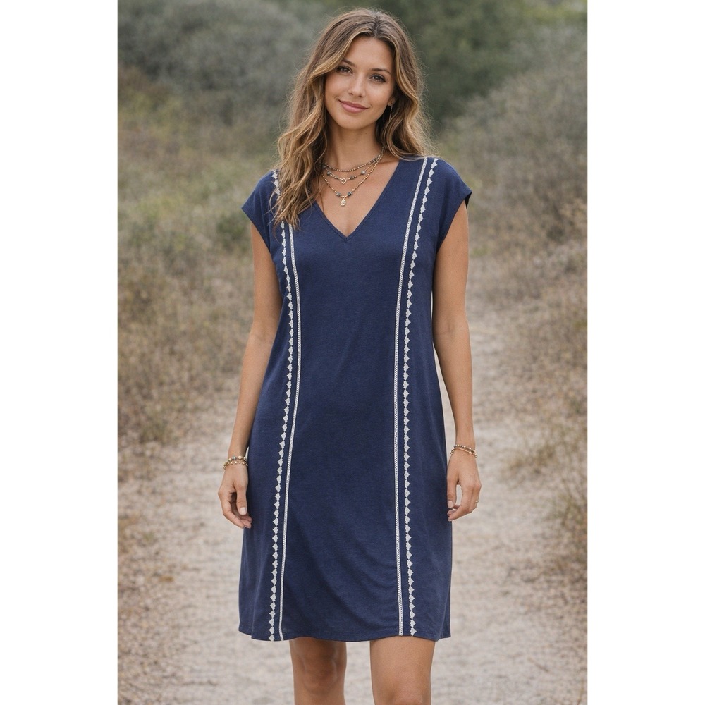 Pure Jill Women's Size S Embroidered Cap Sleeve Dress Boho Casual Shift Beach